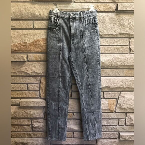 Isabel Marant Etoile Pantalon Hominy Gray High Waist Acid Stone Wash Jeans 38 4 - Picture 4 of 14